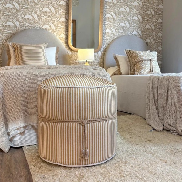 Pouff redondo rayas ocre nudo yute 50X50X45