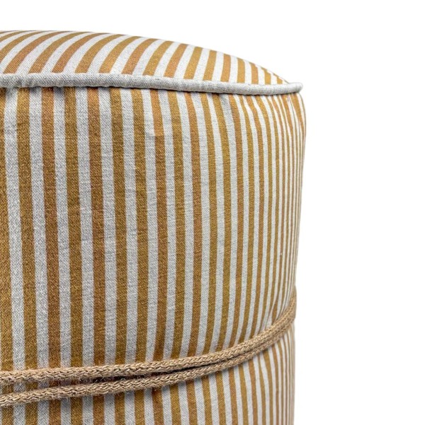 Pouff redondo rayas ocre con nudo de yute | Tapidecor