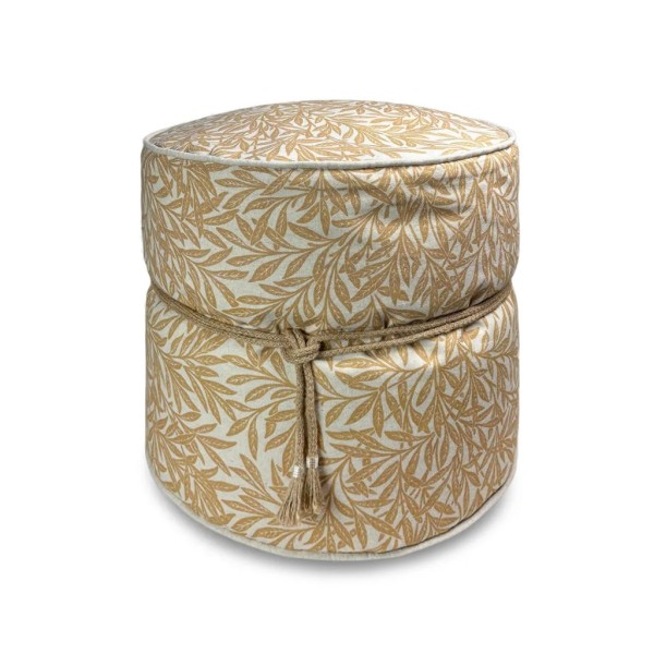 Pouff redondo hojas ocre con nudo de yute | Tapidecor