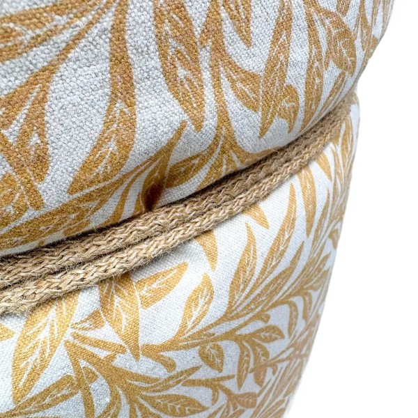 Pouff redondo hojas ocre nudo yute 50X50X45