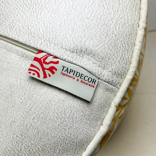 Pouff redondo hojas ocre con nudo de yute | Tapidecor