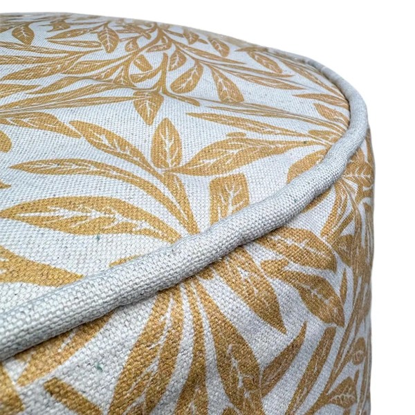 Pouff redondo hojas ocre con nudo de yute | Tapidecor