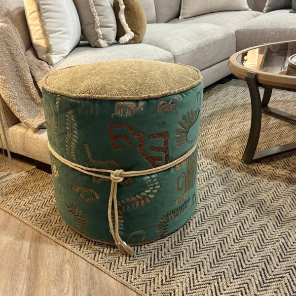 Pouff redondo verde oscuro con cordón de yute 50x45 | Tapidecor