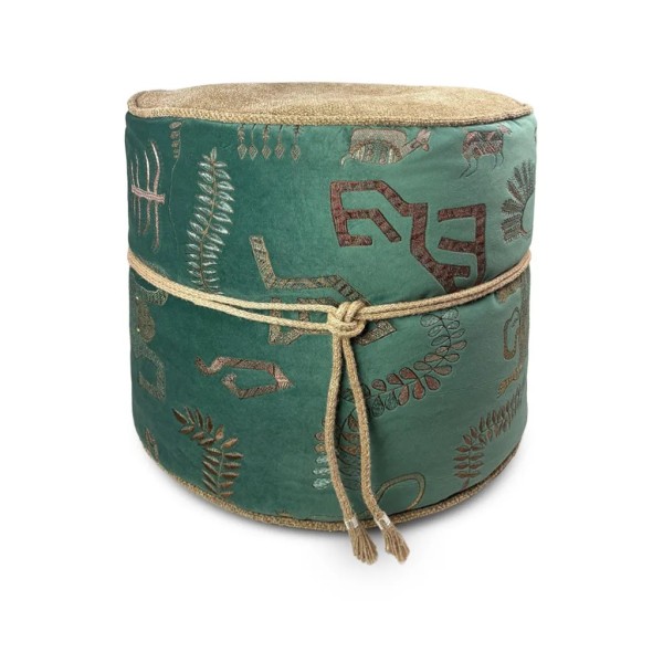 Pouff redondo verde oscuro con cordón de yute 50x45 | Tapidecor