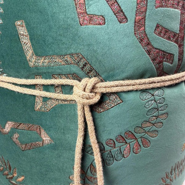 Pouff redondo verde oscuro con cordón de yute 50x45 | Tapidecor