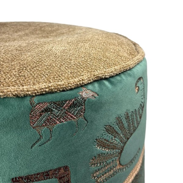 Pouff redondo verde oscuro con cordón de yute 50x45 | Tapidecor