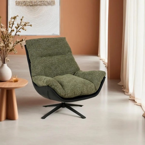 SILLON GIRATORIO TAPIZADO GRIS VERDOSO/BASE NEGRA  86X92X80 CM