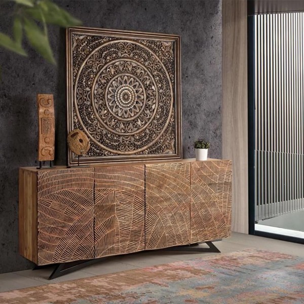 Aparador madera acacia 4 puertas patas metal 200x40x90 | Tapidecor