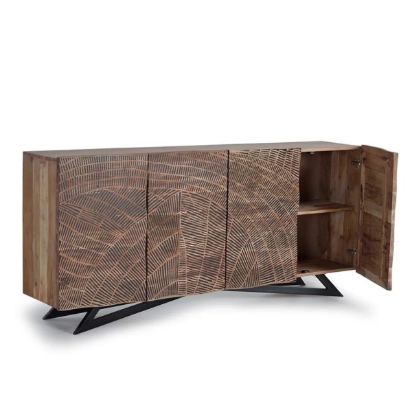 Aparador madera acacia 4 puertas patas metal 200x40x90 | Tapidecor