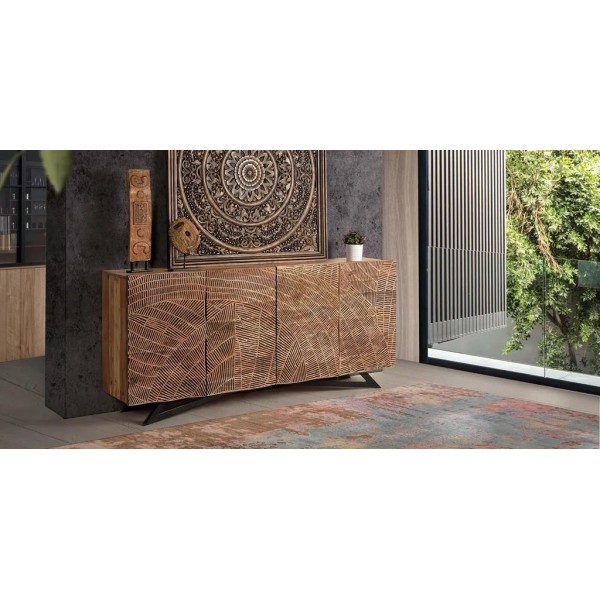 APARADOR 4 PUERTAS MADERA ACACIA  PATAS METAL 200X40X90 CM