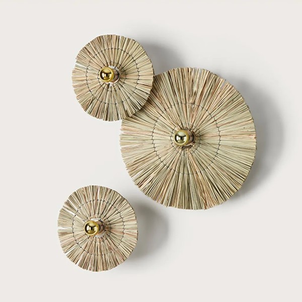Aplique pared rafia natural-oro 50 cm | Iluminación decorativa con acabados naturales