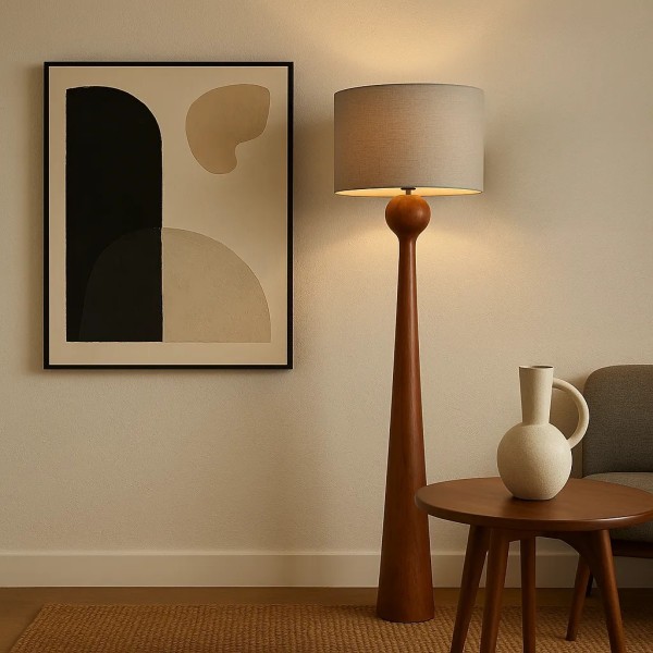 Lámpara pie madera marrón | Iluminación cálida y natural | Tapidecor