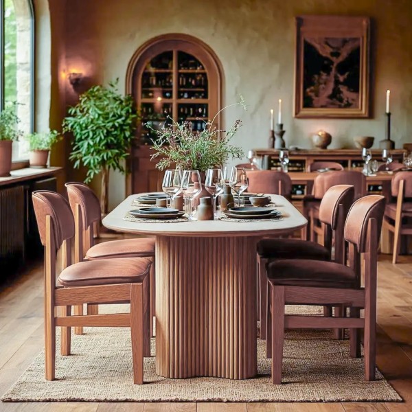 Mesa Ovalada Comedor beige piedra MDF 180x90x76 cm