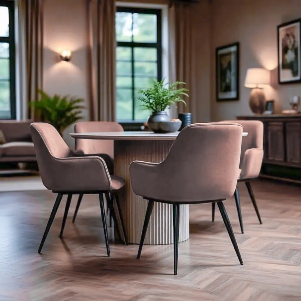 Mesa comedor beige con tapa de mármol MDF 90×76 | Tapidecor