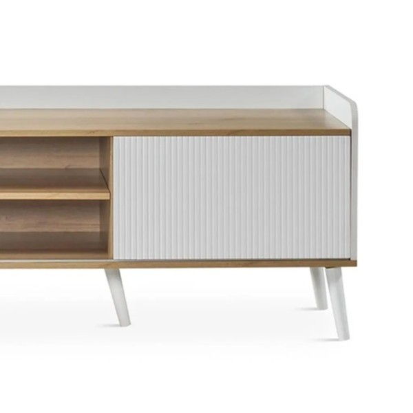 MUEBLE TV BLANCO ACANALADO Y MADERA  180X45X58 CM