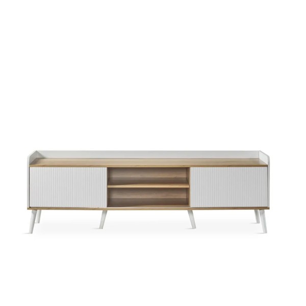 MUEBLE TV BLANCO ACANALADO Y MADERA  180X45X58 CM