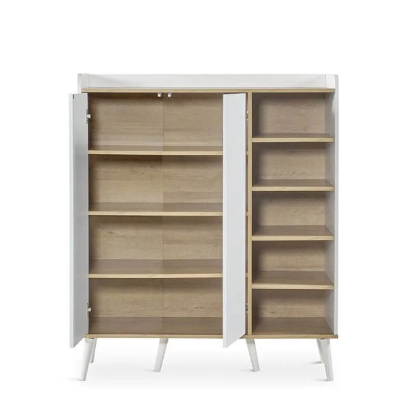 Mueble almacenaje blanco y roble con puertas acanaladas 110×45×130 | Tapidecor