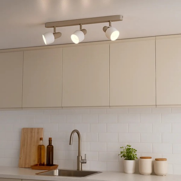 Regleta techo 3 focos orientables blanco-arena | Tapidecor