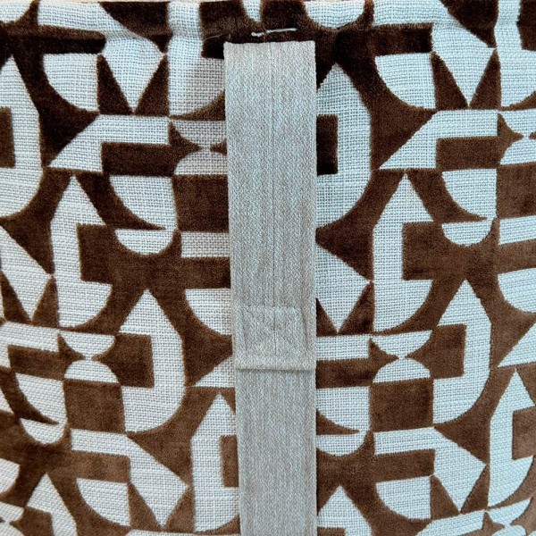 Pouff redondo terciopelo geométrico bronce y tapa beige 70×43 | Tapidecor