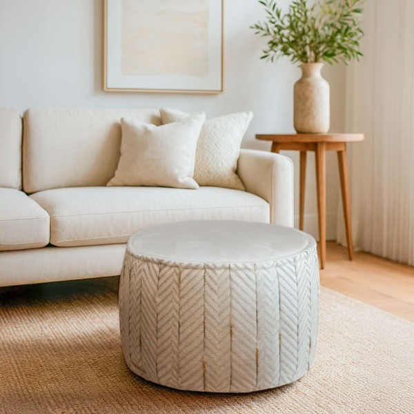 Pouff redondo espiga tonos neutros Modelo Aura-E Aura Round  64x64x43