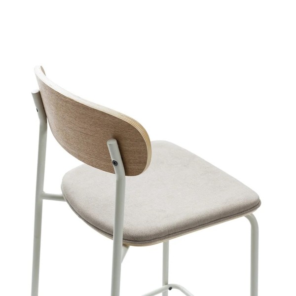 TABURETE SILLON BEIGE RESPALDO MADERA  PATAS BLANCAS 42X48X94,5 CM