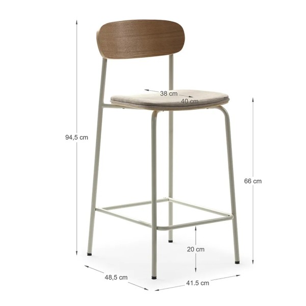 Taburete beige 95x45x50 cm respaldo madera patas blancas | Tapidecor