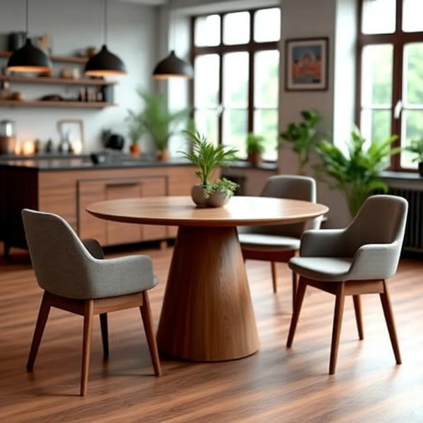 Mesa redonda madera tono medio 120x75 cm diseño moderno | Tapidecor