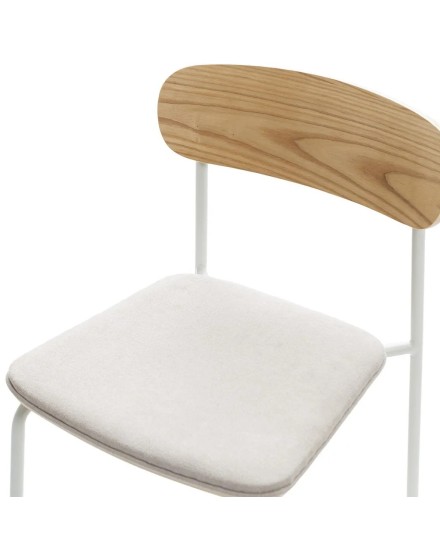 SILLA TAPIZADA BEIGE RESPALDO MADERA  PATAS CREMA 46X51X77 CM 2