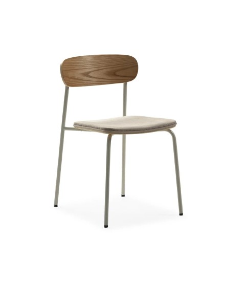 SILLA TAPIZADA BEIGE RESPALDO MADERA  PATAS CREMA 46X51X77 CM