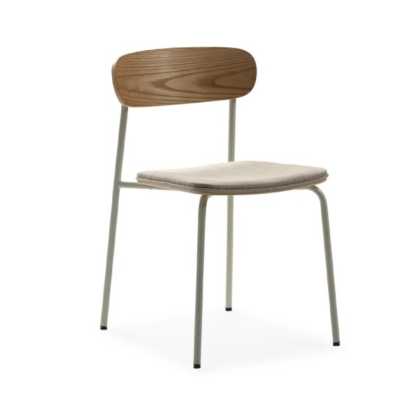 SILLA TAPIZADA BEIGE RESPALDO MADERA  PATAS CREMA 46X51X77 CM