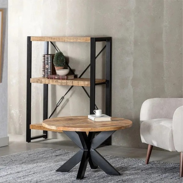 Mesa centro redonda tapa madera patas negras 80X80X45 CM