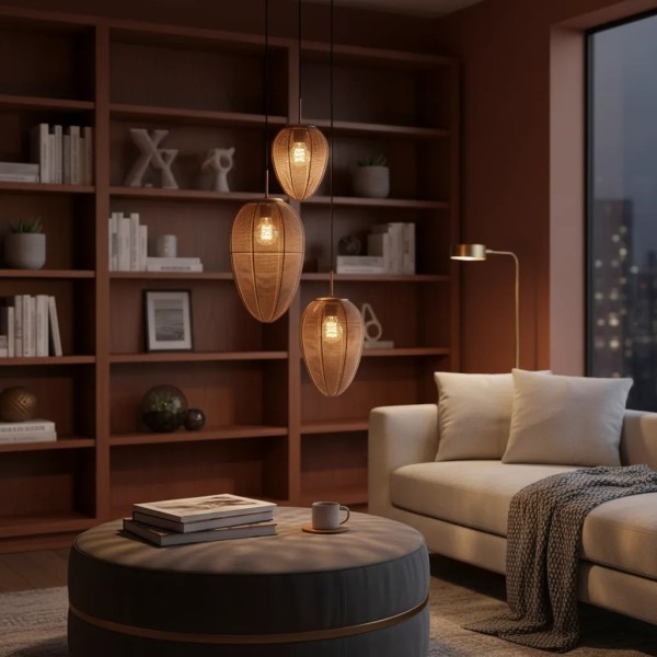 Lámpara de techo bronce con 3 pantallas ovaladas | Tapidecor