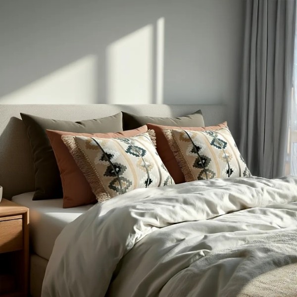 Cojín artesanal con relleno premium para cama y sofá en alta decoración elegante