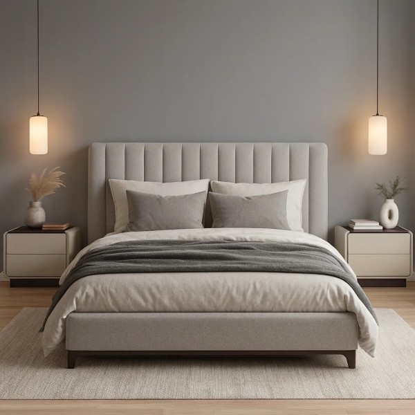 Mesita de noche gris-roble 55×40×45 | Diseño compacto y cálido