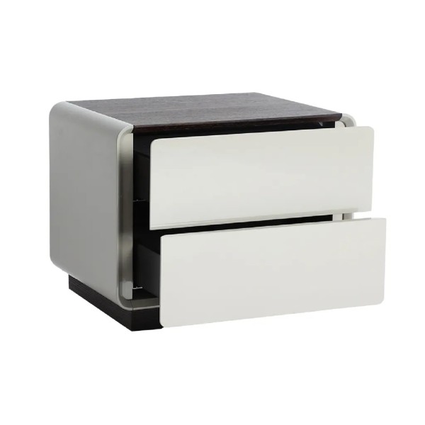 Mesita de noche gris-roble 55×40×45 | Diseño compacto y cálido