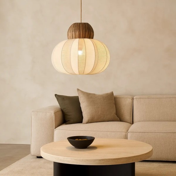 Lámpara techo madera y algodón diseño natural 50x47 | Tapidecor