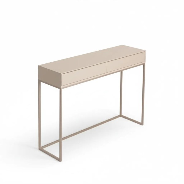 Consola 2 cajones laca beige mate con patas metálicas 150x35x80 | Tapidecor