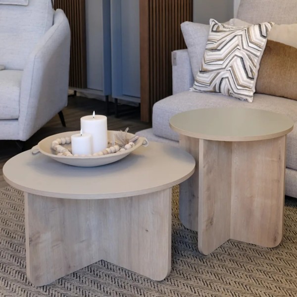 Set 2 mesitas auxiliares beige 70x38 y 50x50 | Tapidecor