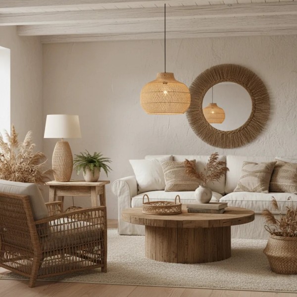 Lámpara colgante rattán natural diseño orgánico 46x39 | Tapidecor