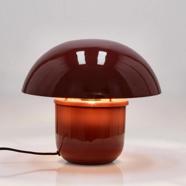 Lámpara mesa metal esmaltado rojo burdeos diseño compacto 29x29x27 | Tapidecor