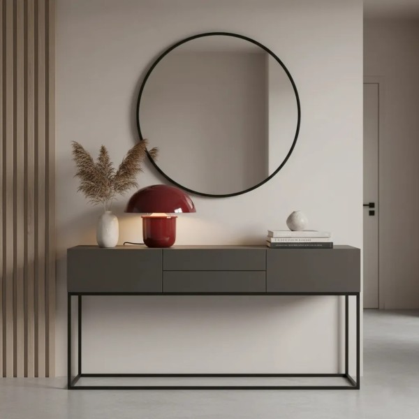 Lámpara mesa metal esmaltado rojo burdeos diseño compacto 29x29x27 | Tapidecor