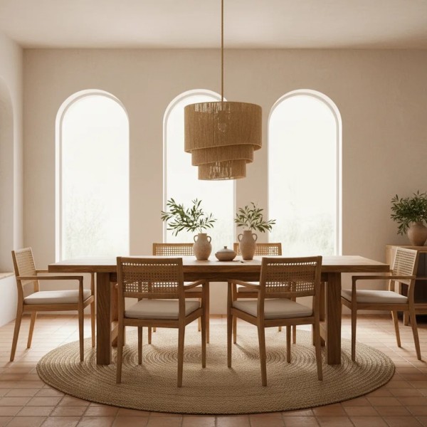 Lámpara techo cuerda y metal  50X50X50 CM