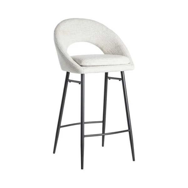 Taburete Tejido Crema Patas Metal Negro | Tapidecor