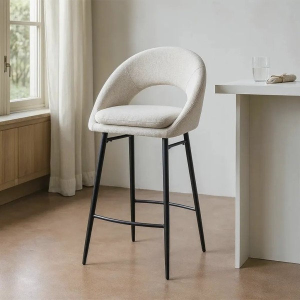 TABURETE TEJIDO CREMA-METAL NEGRO  53X48X100 CM ASIENTO A 75 CM