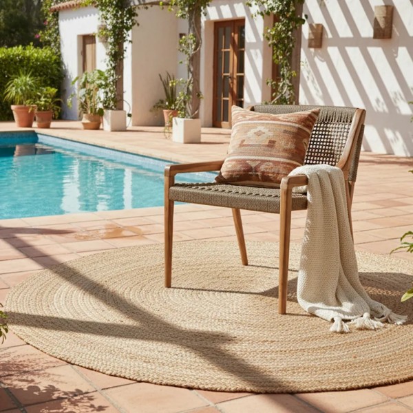 Butaca Madera Teca Cuerda Trenzada Marrón 65x62x72 cm | Tapidecor