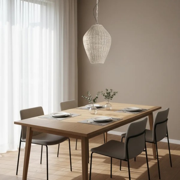 LAMPARA COLGANTE ALARGADA METAL BLANCO  33X33X46 CM