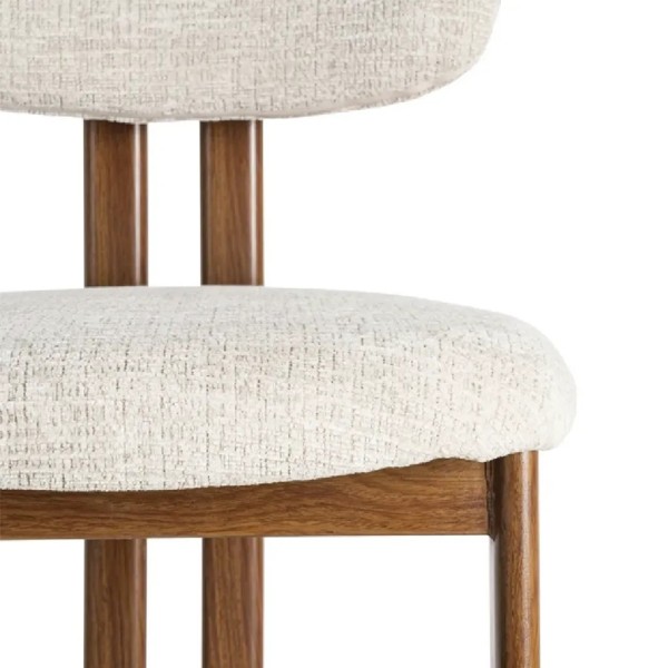 Taburete tejido beige patas metal efecto madera  | Tapidecor