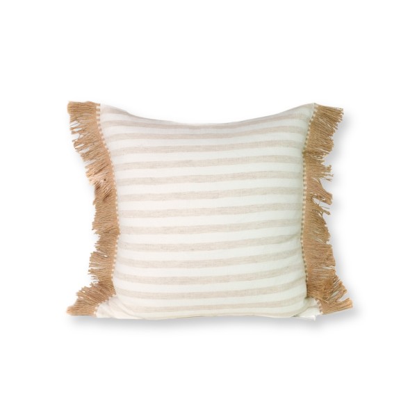 Cuscino a strisce Camel bianco Fleco Rafia 50x50 Premium Riempimento incluso