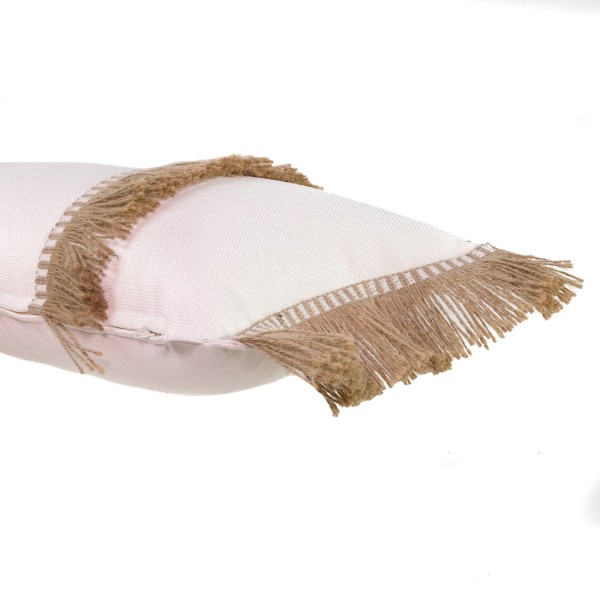 Cojín decorativo blanco roto fleco doble rafia 60X30, Relleno Premium incluido