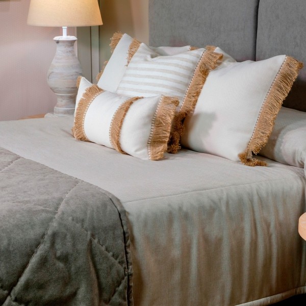 FUNDA COJIN NATURE BLANCO ROTO DOBLE FLECO RAFIA 60X30